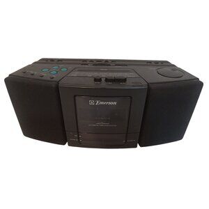 Emerson Alarm Clock Radio AM/FM Black AK2757 Cassette Tape Deck Electric Tested